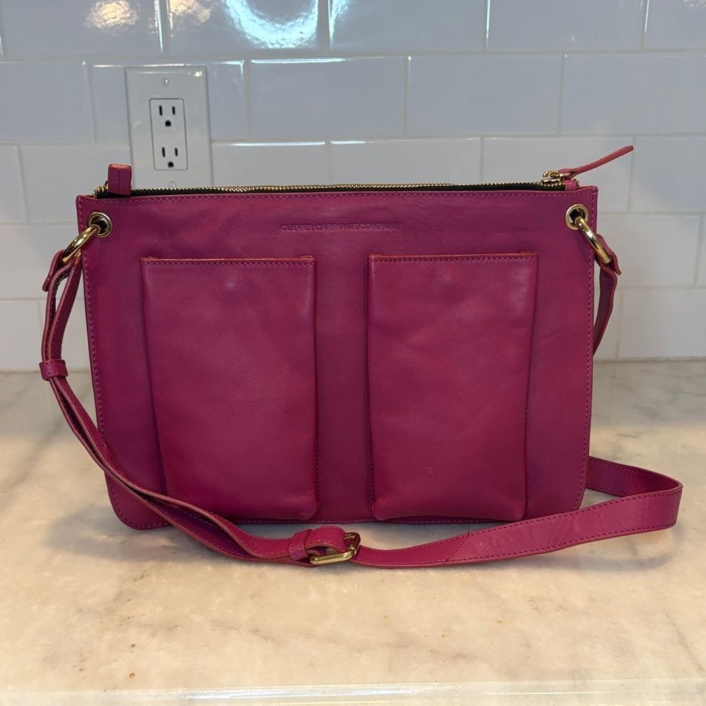 Clever Carriage Company Purse Leather Crossbody Bag Fuchsia Pink